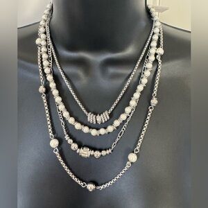 White House Black Market Silver-Tone Multi-Strand Pearl Bead Necklace